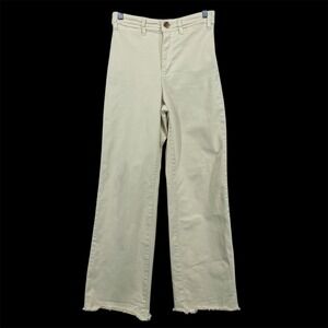 Marine Layer Women Size 4 Bridget Wide Leg Pants Cream High Rise Raw Hem Neutral